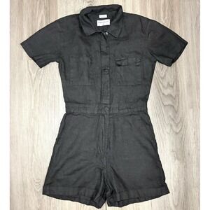 Rivet Utility Linen Dreamer Playsuit Short Romper Black Size XS Natural Workwear